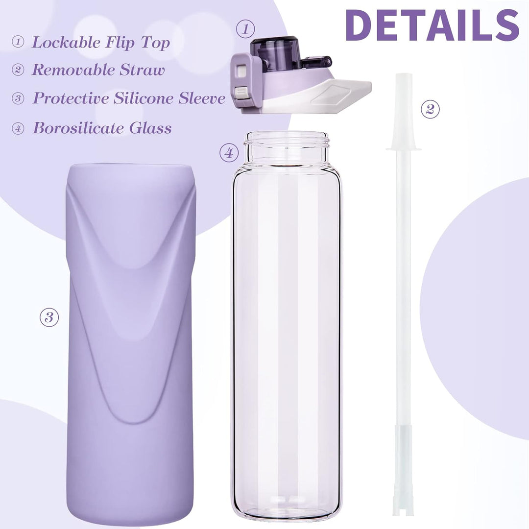 DEARRAY 1l Sport Trinkflasche Glas Flasche mit Strohhalm 1 liter auslaufsicher bpa frei Gym Wasserfl