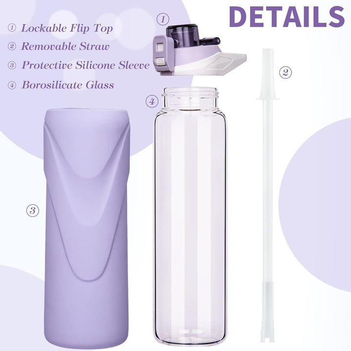 DEARRAY 1l Sport Trinkflasche Glas Flasche mit Strohhalm 1 liter auslaufsicher bpa frei Gym Wasserfl