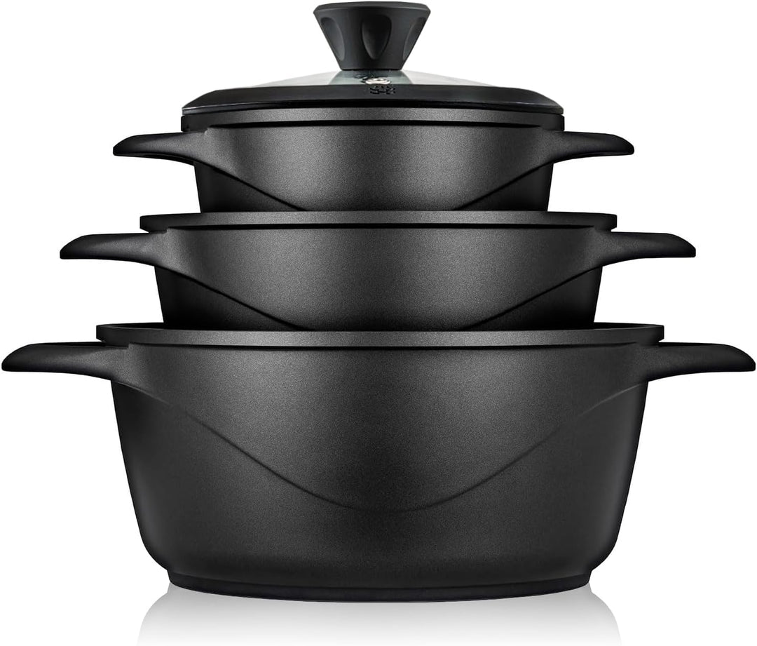 briebe Topfset Induktion 6-Teilig, Kochtopf Set 3 Töpfen aus Aluminiumguss, Antihaftbeschichtung ILA