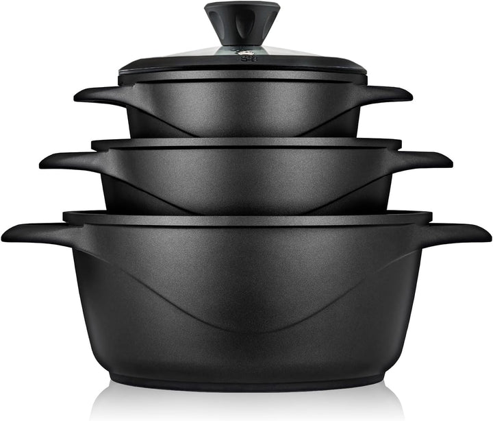 briebe Topfset Induktion 6-Teilig, Kochtopf Set 3 Töpfen aus Aluminiumguss, Antihaftbeschichtung ILA