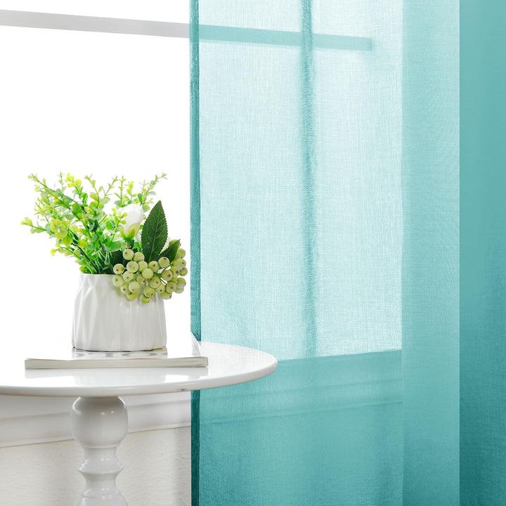 Hiasan Sheer Vorhang Farbverlauf Dekoschal mit Ösen Gardinen Voile für Schlafzimmer und Wohnzimmer,
