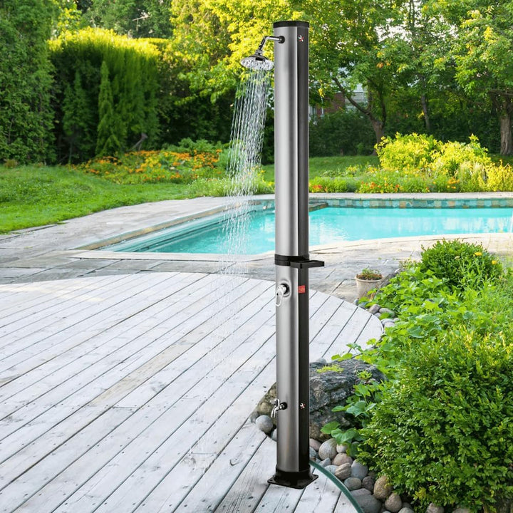 DELUKE Outdoor Solardusche 35 Liter inkl. Wasserspeicher - Mit Abdeckung | Solar Gartendusche warmes