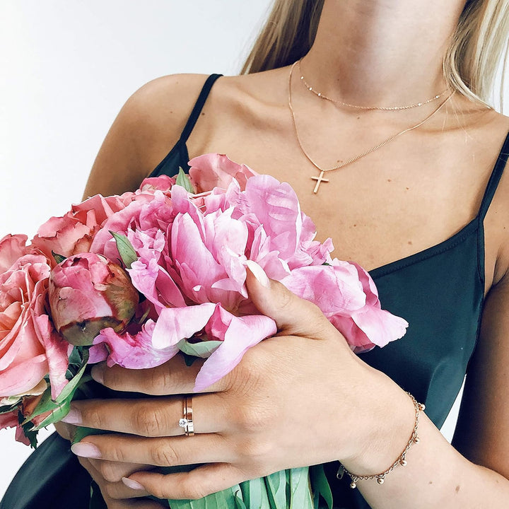 Happiness Boutique Damen Kreuz Kette in Rosegold | Zarte Mehrreihige Kette mit Kreuz Anhänger Edelst