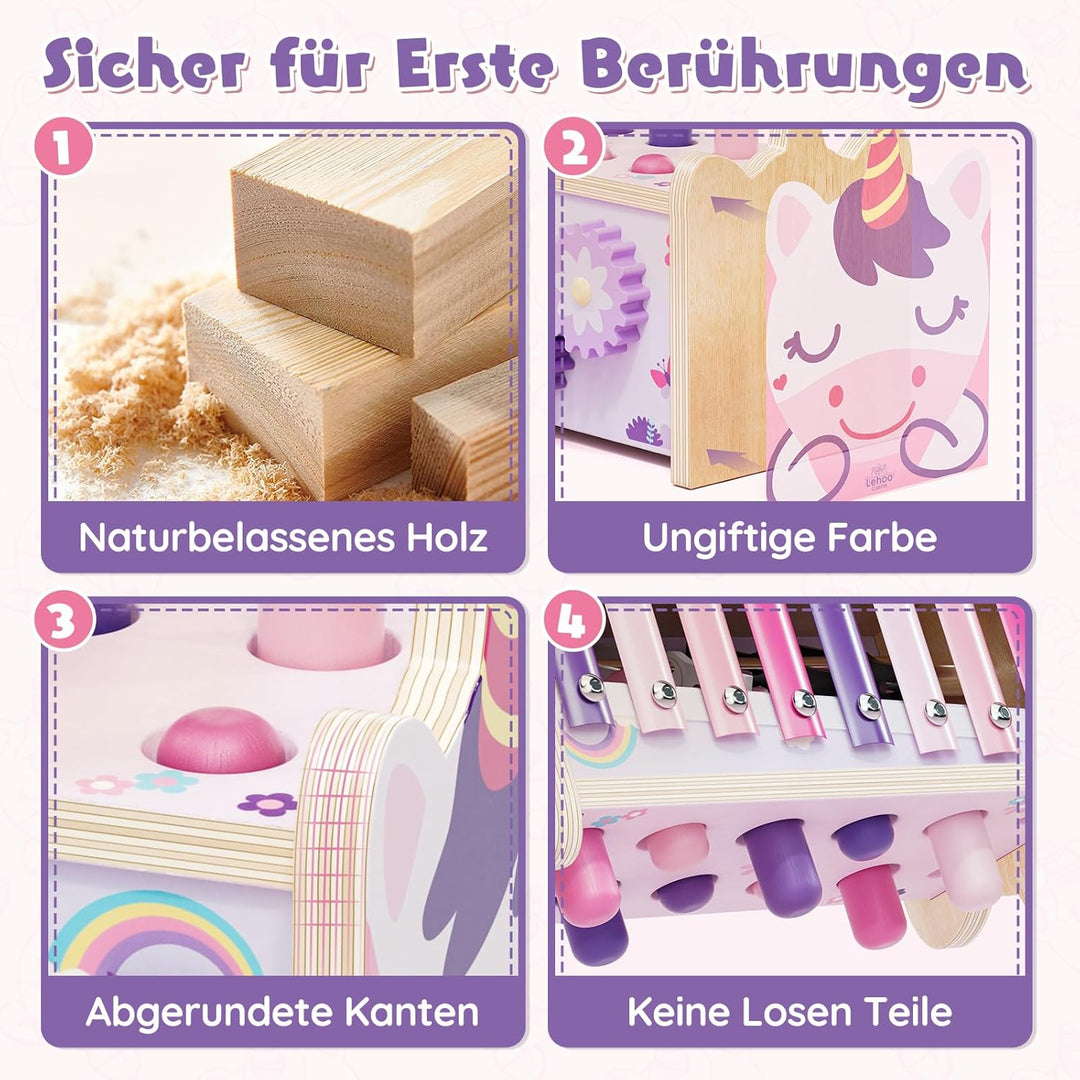 Lehoo Castle Montessori Spielzeug ab 1 Jahr, Hammerspiel mit Xylophon &amp; Zahnrädern, Holz Motorikspie