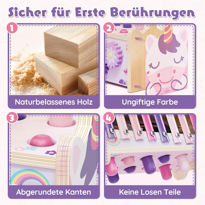 Lehoo Castle Montessori Spielzeug ab 1 Jahr, Hammerspiel mit Xylophon &amp; Zahnrädern, Holz Motorikspie
