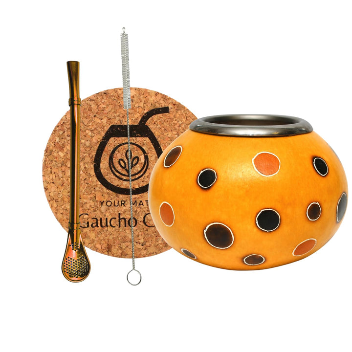 Set für Yerba Mate Tee mit Natürlichem Kalebassen Ibanez | Kürbis Tasse und Edelstahl Trinkhalm Bomb