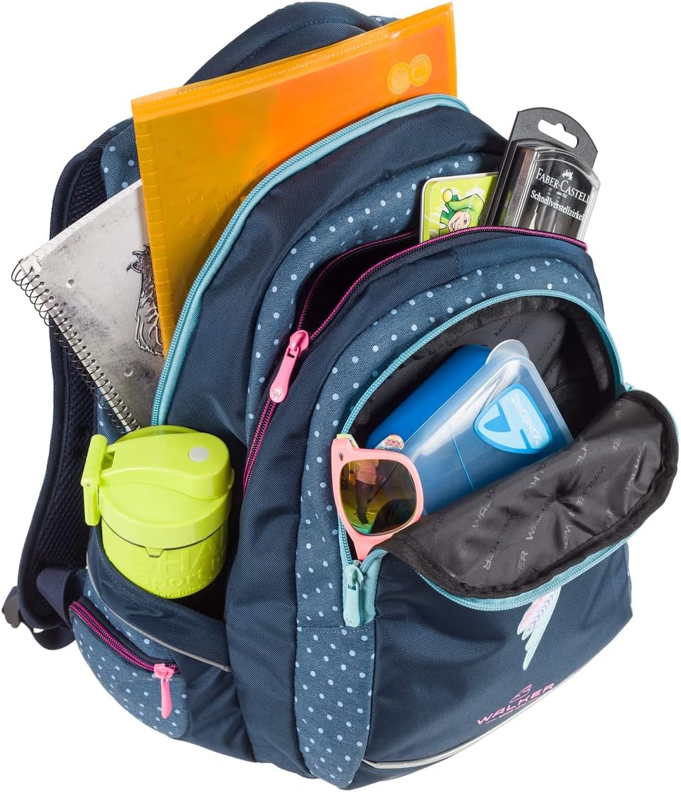 Walker 42017-064 - Schul-Rucksack Fame Magic Colibri Petrol mit 3 Fächern und Seitentaschen, Schul-T