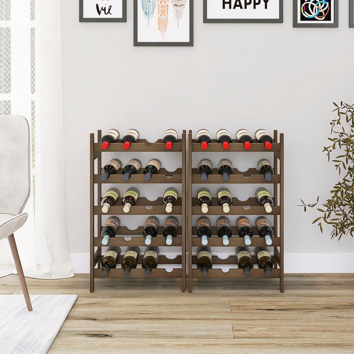 SMIBUY Bambus-Weinregal, 20 Flaschen-Display-Halter, 5-stöckige freistehende Lagerregale für Küche,