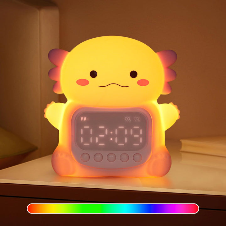 Yiliaw Axolotl Wecker mit Nachtlicht für Kinder, 7 RGB-Farben Süsse Wecker für Schlafzimmer, Ok to W