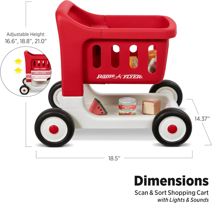 Radio Flyer Scan & Sort Einkaufswagen mit Lichtern und Geräuschen, Rutschspielzeug, Roter Spielzeug-