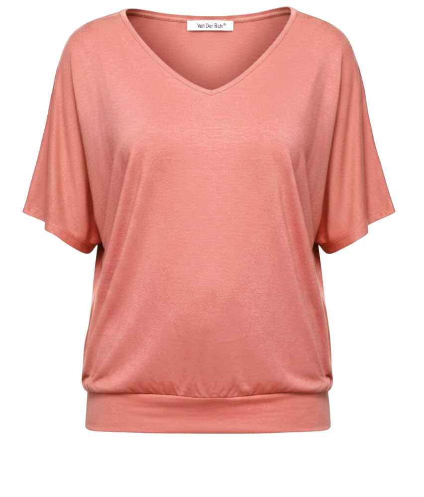 Van Der Rich ® - T-Shirt Raffinierte Einfachheit T-Shirt Einfarbig - Damen M Korallen 1, M Korallen