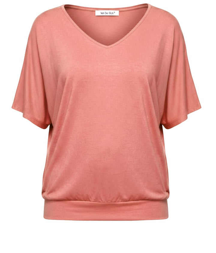 Van Der Rich ® - T-Shirt Raffinierte Einfachheit T-Shirt Einfarbig - Damen M Korallen 1, M Korallen