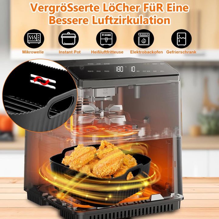 23CM Silikonform für Heissluftfritteuse, 2PCS Airfryer Zubehör XXL Silikon Backform für COSORI 6,4L,