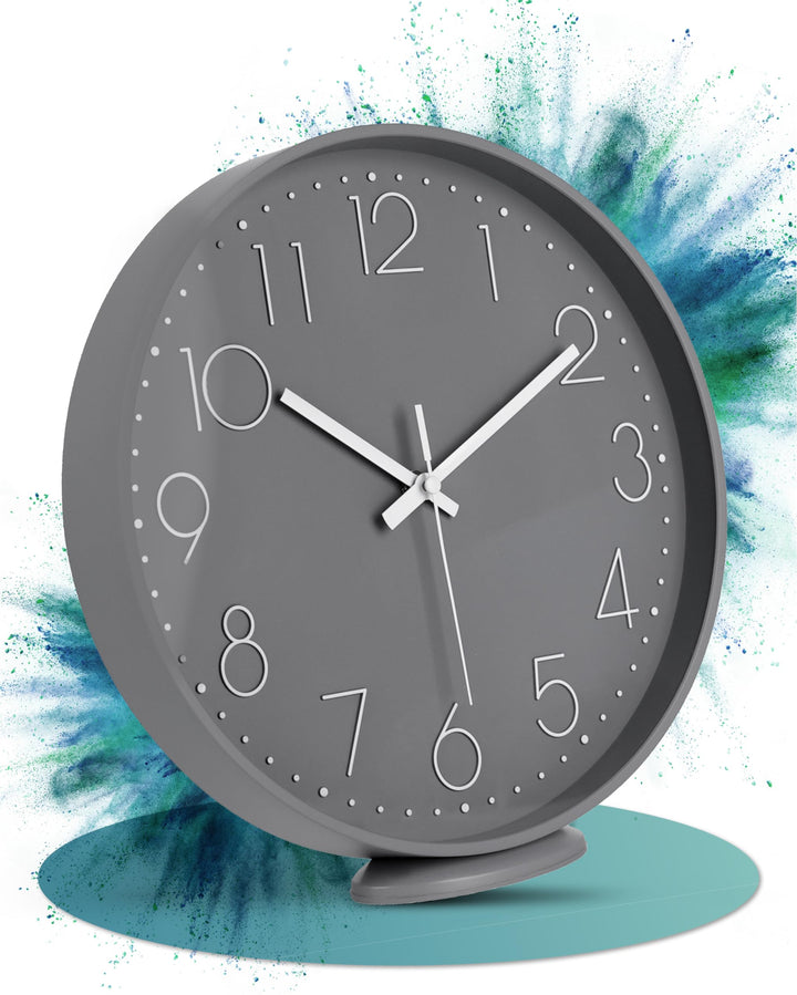 LATENO - Wanduhr zum aufstellen oder aufhängen - grau 30 cm - lautlos - klassisch und modern - Wandu