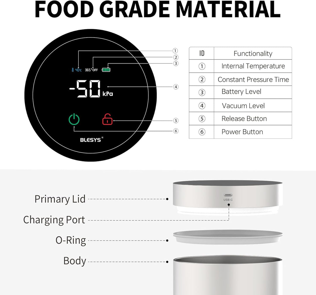 BLESYS Smarter Kaffee Vakuumbehälter Luftdichter, automatischer Lebensmittelbehälter aus Edelstahl m