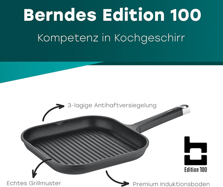 Berndes - Grillpfanne 28 x 28 cm 20 cm Linie Edition 100 aus Aluminium mit Antihaftbeschichtung a00b