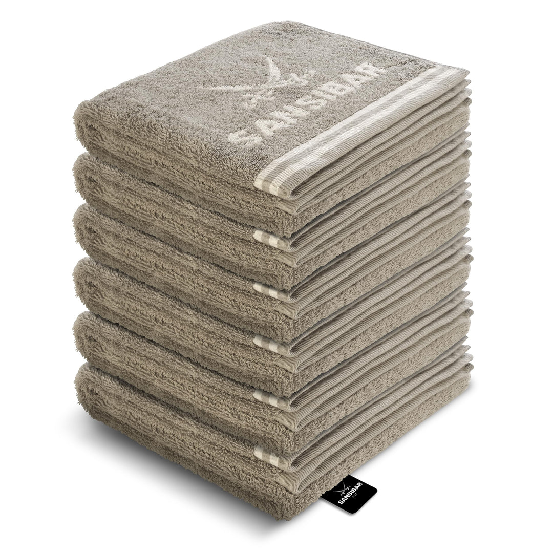 Sansibar Handtuch 6er Set 50x100 cm 100% Baumwolle Doubleface Frottiertuch gestreifte Borde Zweifarb