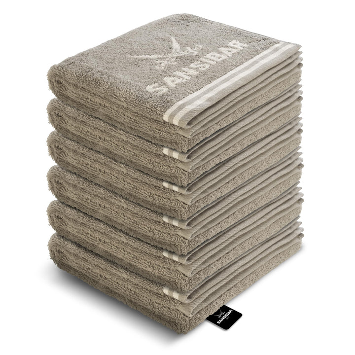 Sansibar Handtuch 6er Set 50x100 cm 100% Baumwolle Doubleface Frottiertuch gestreifte Borde Zweifarb