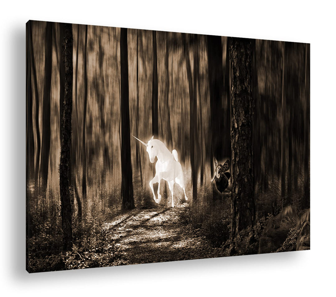 deyoli Einhorn im Elfenwald Format: 80x60 Effekt: Sepia als Leinwandbild, Motiv fertig gerahmt auf E