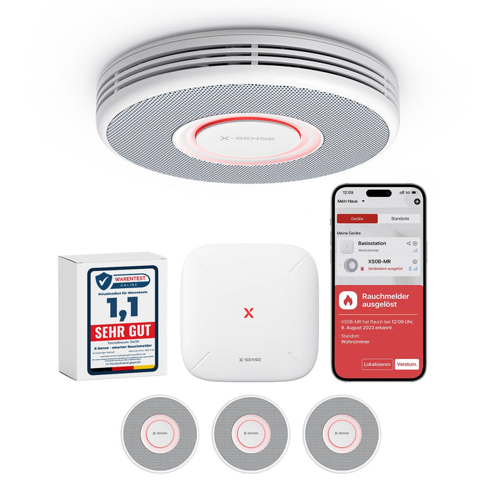 X-Sense Smarter Rauchmelder WLAN mit Sprachausgabe und 17 Standorten, Feuermelder, Rauchmelder verne