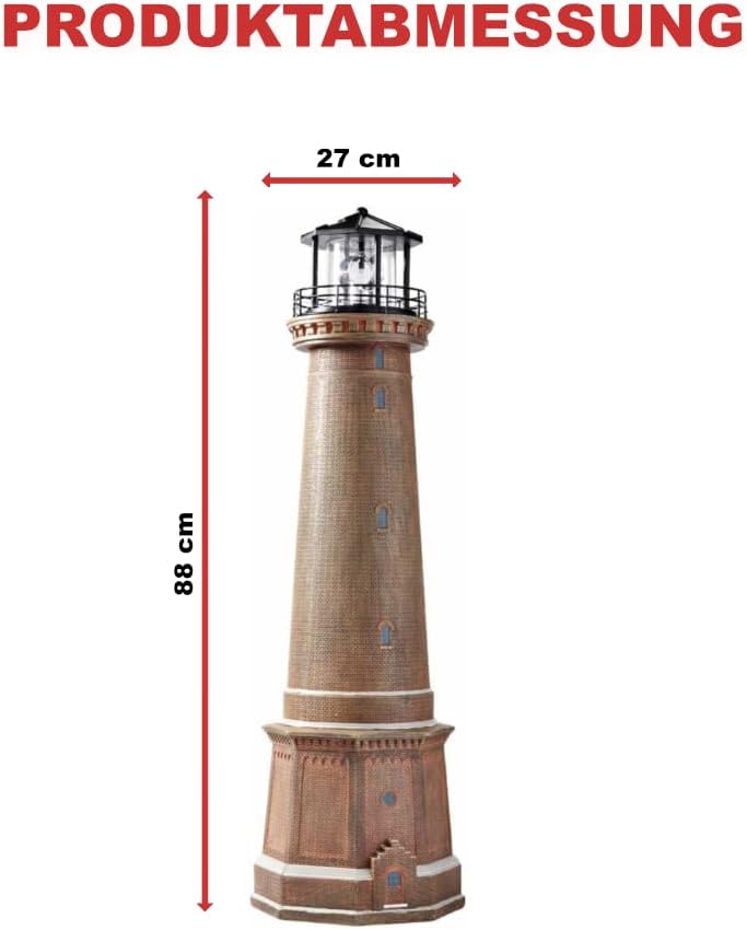 Solar-Leuchtturm Borkum aus Polyresin, LED Leuchtfeuer automatisch, wetterfest IP44, handbemalt, Gar