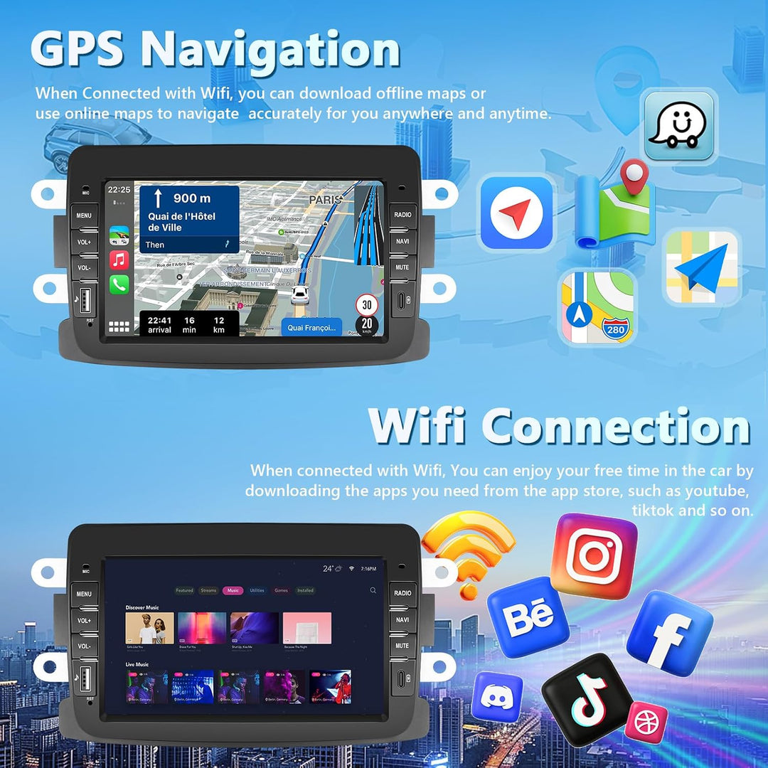 2GB+64GB Carplay Autoradio für Renault Dacia 2012-2017 Radio mit Wireless Android Auto, 7“ Bildschir
