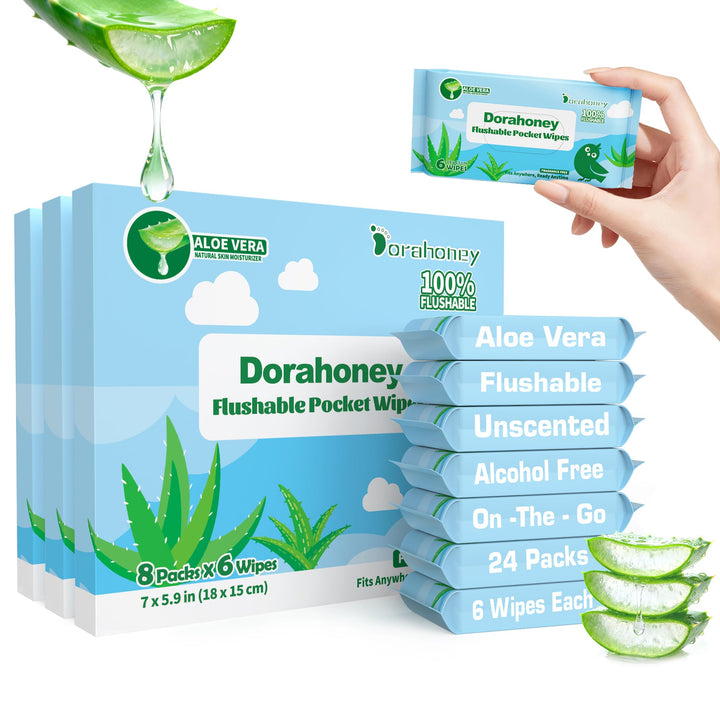 Mini Feuchttücher Reisegrösse, Feuchtes Toilettenpapier spülbar mit Aloe Vera, unparfümiert, 99% Was