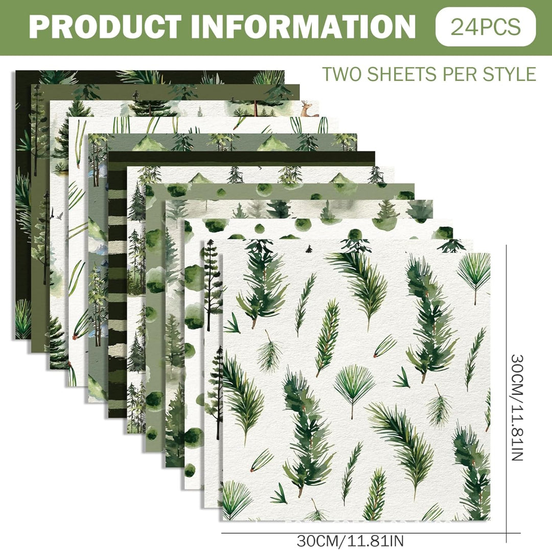 24PCS 12x12 Doppelsieges Weihnachts -Scrapbook -Papier, festliches Thema Karton für DIY -Alben, Zeit