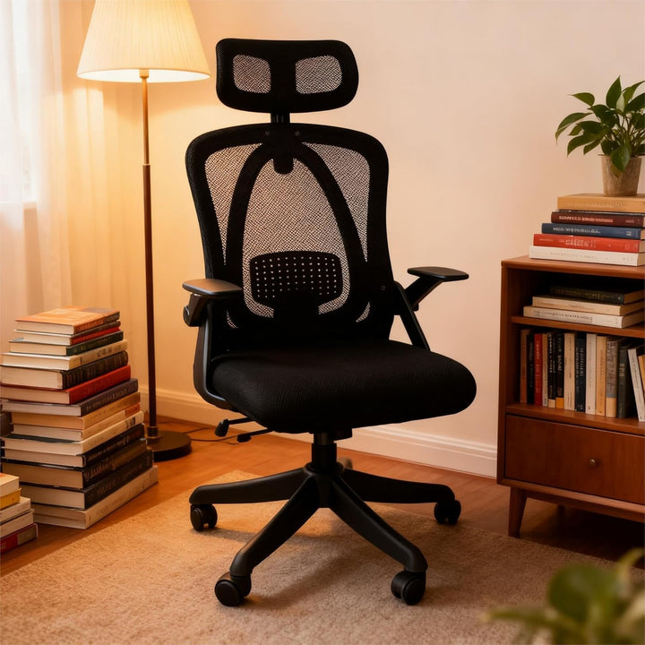 Ergonomischer Bürostuhl, Schreibtischstuhl mit verstellbaren Armlehnen, 3D-Kopfstütze und 3D-Lendenw