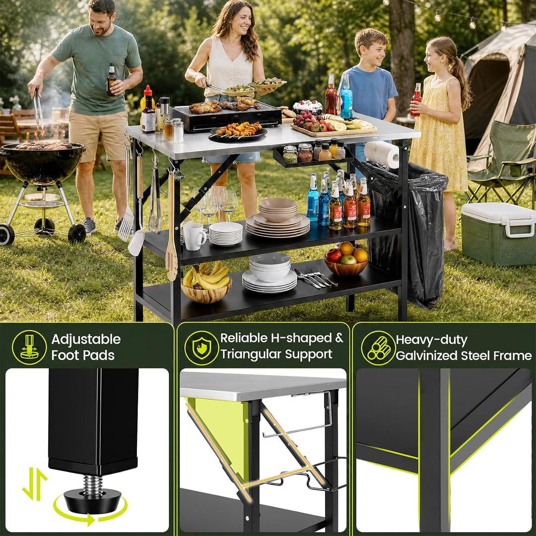 COSTWAY Grilltisch Outdoor Klappbar, Campingtisch, Klapptisch 2 Ablagen, 2 Ablagen