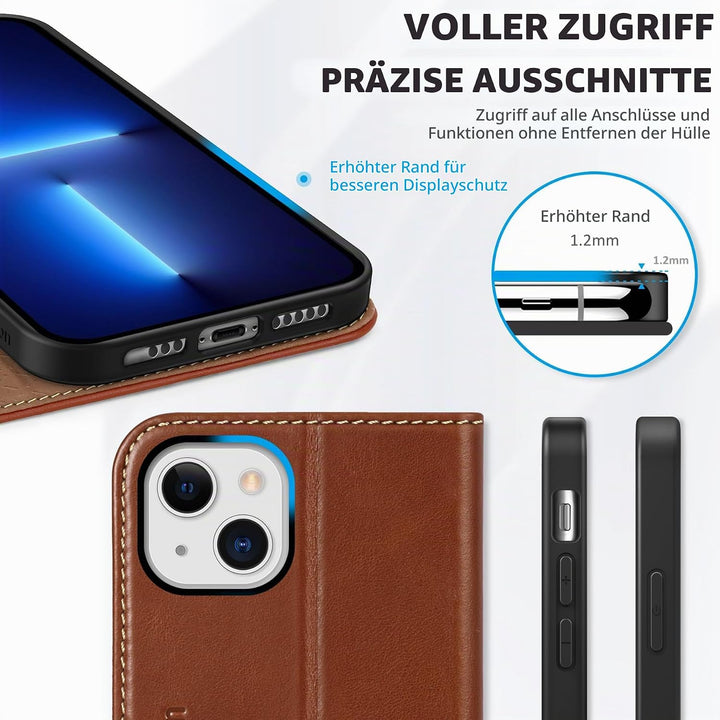 SHIELDON Hülle für iPhone 13 Handyhülle 5G [Echtleder] [Kartenfach] [Magnet] [Standfunktion] [RFID-S