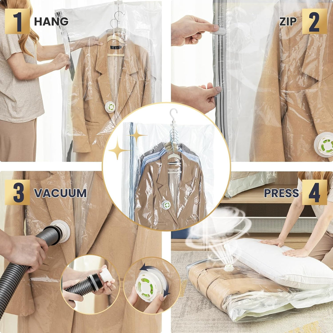 TAILI Hängend Vakuumbeutel Mit Kleiderhaken - Aufbewahren von Jacken, Anzüge und Kleid-Maximieren Si
