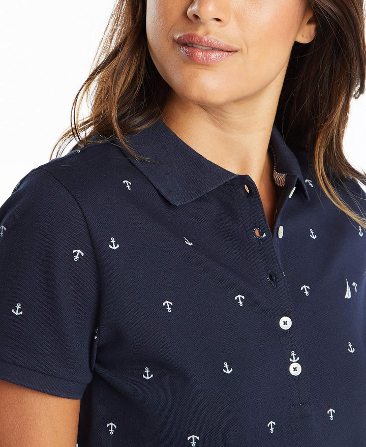 Nautica Damen Anchor Short Sleeve Breathable Stretch Cotton Polo Shirt Poloshirt S Navy, S Navy