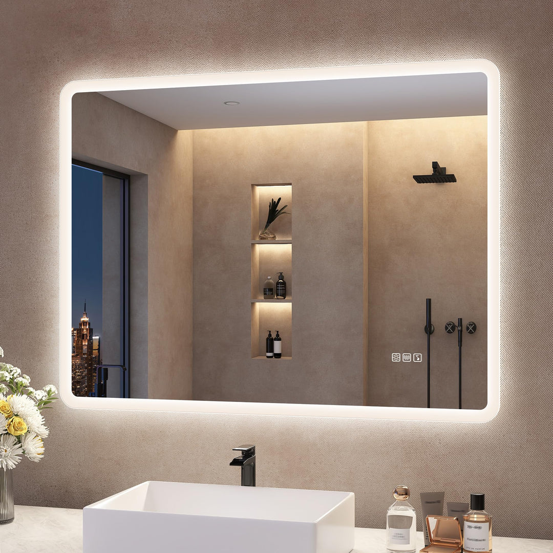 S'bagno Badspiegel-mit-Beleuchtung 80x60cm, Led-Badezimmerspiegel-mit-Licht, Bluetooth, Entfoggen, 3