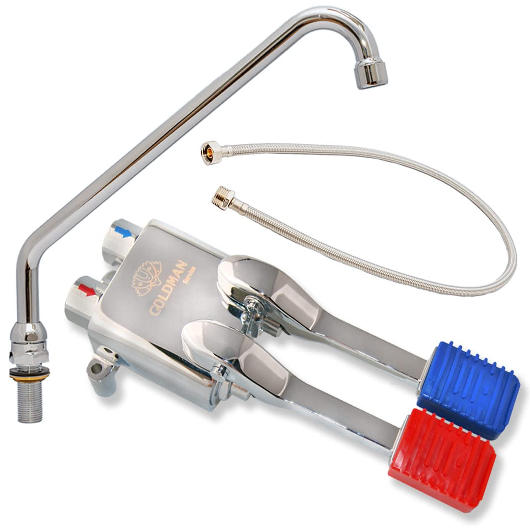 GOLDMAN SERVICE Pedal-Wasserhahn-Set, Doppelmischer, für industrielle Spülen, Gastronomie, hoher ver