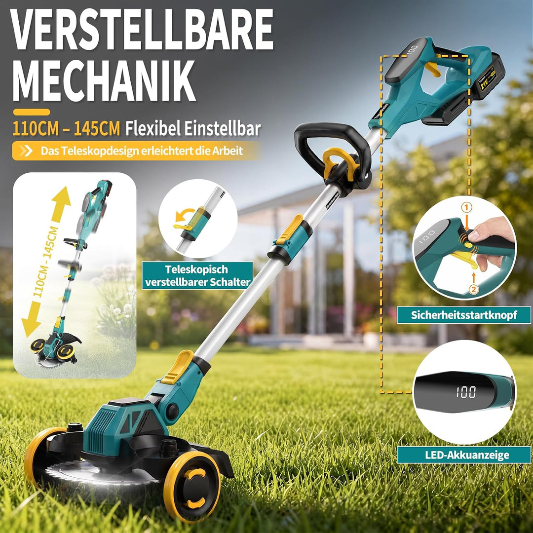 Rasentrimmer mit Akku, 21V Akku Rasentrimmer für Makita Akku, Rasentrimmer mit Unkrautbürste, 2 * 4.