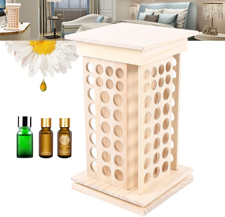 Drehbarer Ätherisches Öl Display Ständer, Aufbewahrungsbox aus Holz mit 104 Löcher 4 Seiten, Nagella