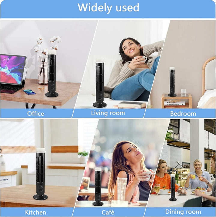 Qcwwy Turmventilator ohne Flügel, 90 Grad Oszillierend, 34 DB, Leise, Tragbarer USB-Tischventilator,