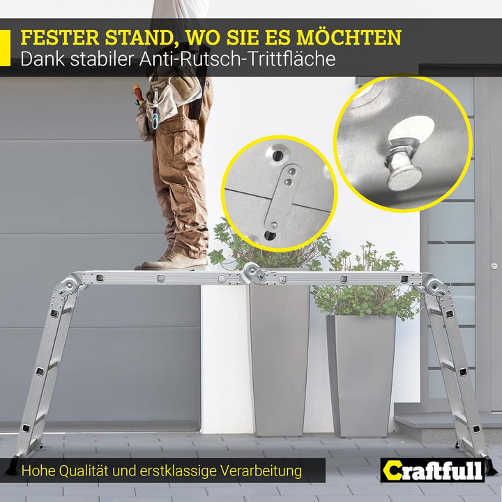 𝐂𝐑𝐀𝐅𝐓𝐅𝐔𝐋𝐋 Arbeitsplattform für Mehrzweckleiter CF-104A | 𝟑 𝐉𝐀𝐇𝐑𝐄 𝐆𝐀𝐑𝐀𝐍𝐓𝐈𝐄 - 145 x 30 x 3 cm - Leiter
