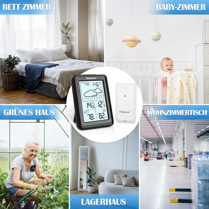 Geevon Wetterstation Funk mit Aussensensor, einfache Bedienung, präzise Wettervorhersage, zuverlässi