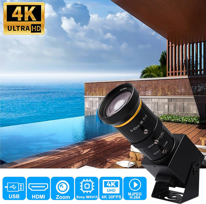 Svpro HDMI USB Kamera 4K Streaming Webcam mit 5-50mm Telephoto Zoom Manuelles Objektiv, USB Industri