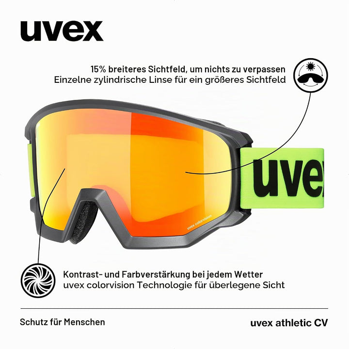 Uvex Unisex Athletic Cv Skibrille (1er Pack) Einheitsgrösse black mat/orange-yellow, Einheitsgrösse