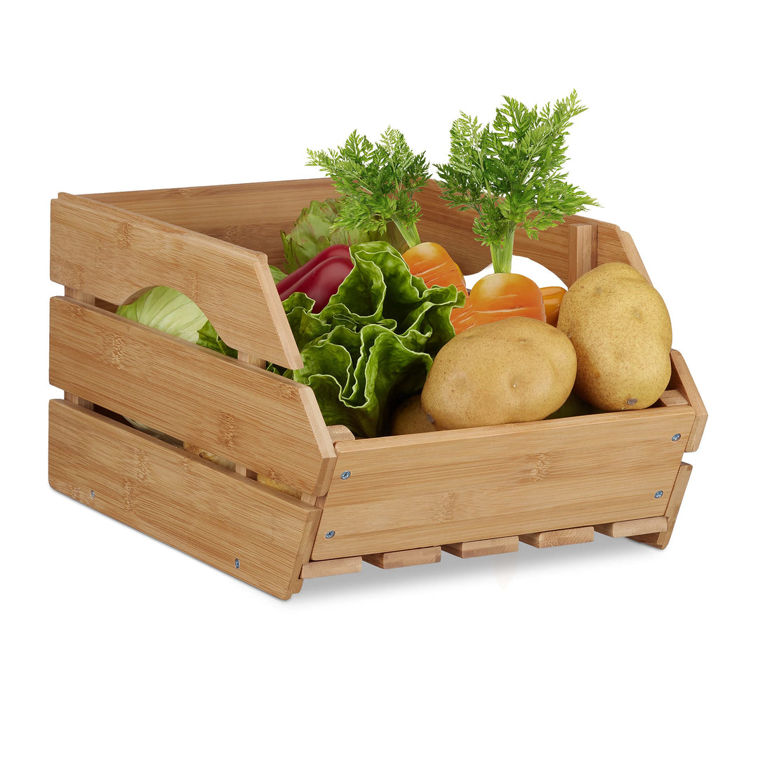 2 x Universal Stapelkiste aus Bambus, offene Aufbewahrungsbox, stabil, Stapelbox, HxBxT: 20,5x27x38
