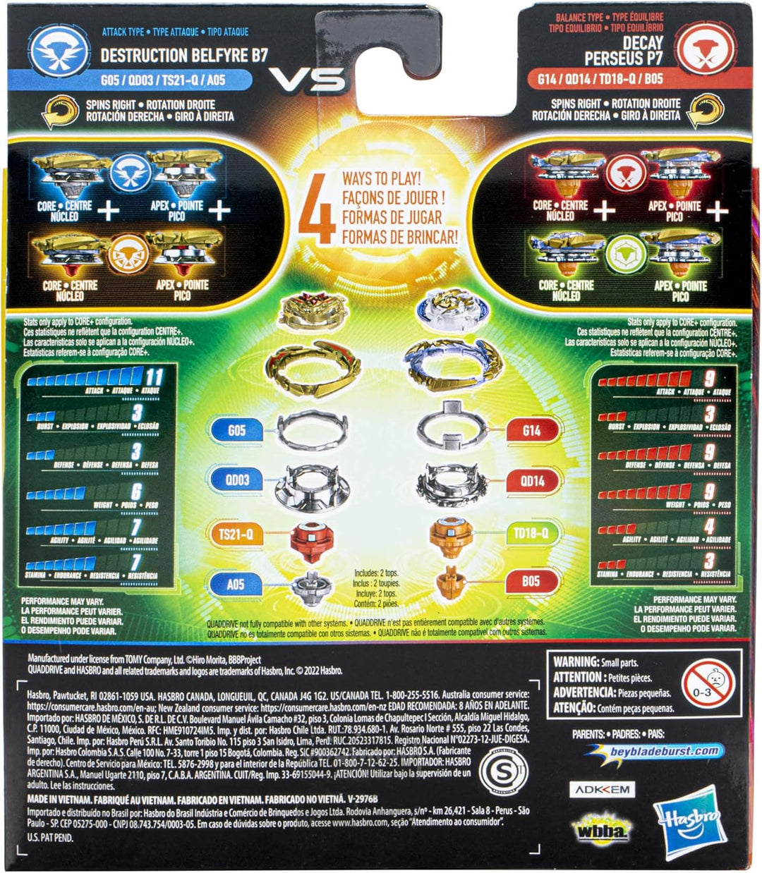 Beyblade Burst QuadDrive Destruction Belfyre B7 and Decay Perseus P7 Spinning Top Dual Pack – 2 Kamp