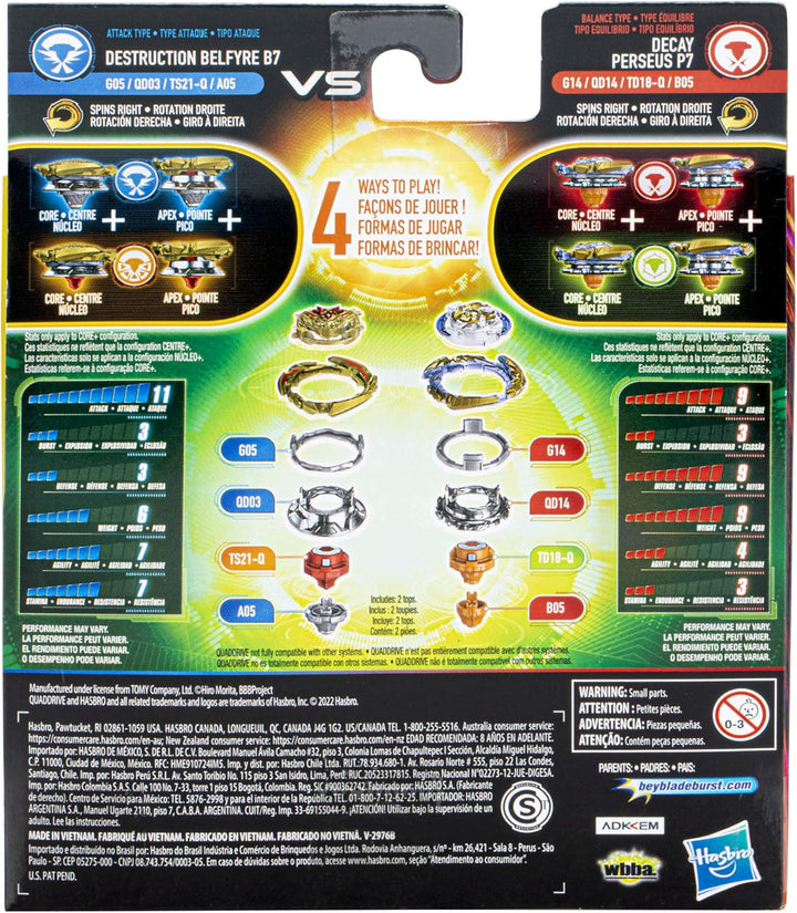 Beyblade Burst QuadDrive Destruction Belfyre B7 and Decay Perseus P7 Spinning Top Dual Pack – 2 Kamp