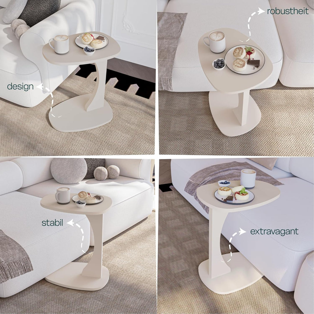 sugodesign Beistelltisch Couch mit Rollen, Kleiner Beistelltisch C-Form, Sofatisch in stylischem San