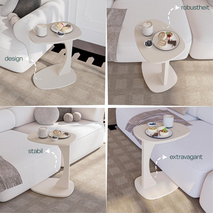 sugodesign Beistelltisch Couch mit Rollen, Kleiner Beistelltisch C-Form, Sofatisch in stylischem San