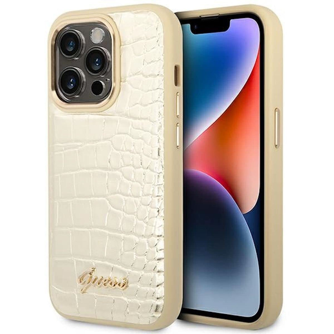 Guess GUHCP14LHGCRHS hülle für iPhone 14 Pro 6, 1" Silber/Silver hardcase Croco Collection, schwarz,