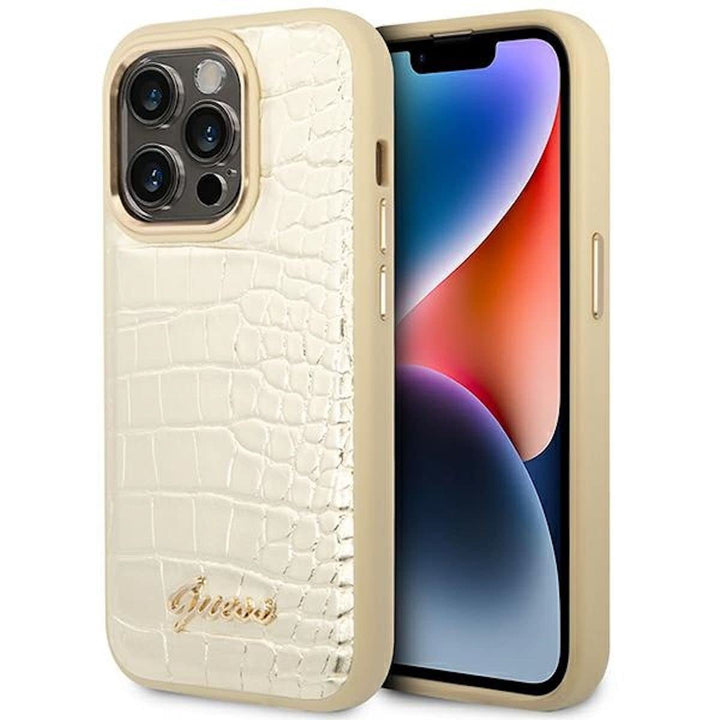 Guess GUHCP14LHGCRHS hülle für iPhone 14 Pro 6, 1" Silber/Silver hardcase Croco Collection, schwarz,