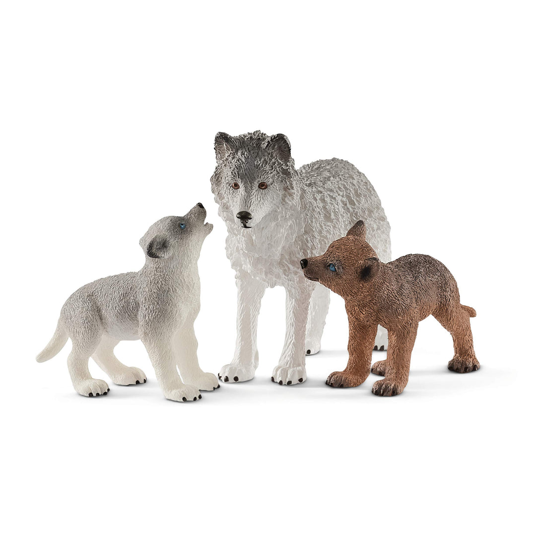SCHLEICH 42472 Wolfsmutter mit Welpen, für Kinder ab 3+ Jahren, WILD Life - Spielfigur Standardverpa